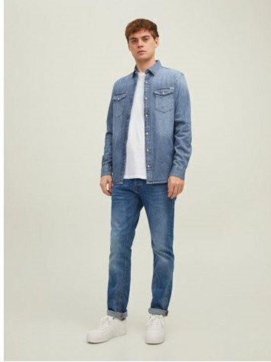 Cu mânecă lungă Denim Cămașă în Linie ingusta Albastru