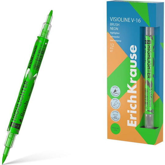 Маркер за оцветяване Erichkrause V-16 Brush Neon с две страни 0.5-3.5мм Зелен 60795