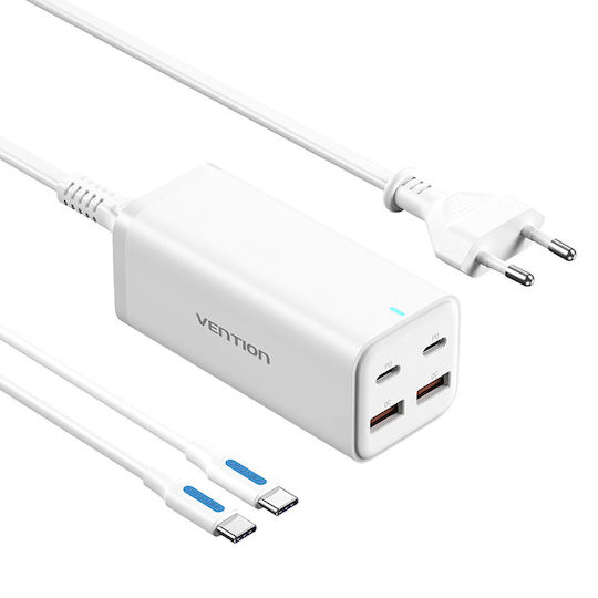 Vention Charging Stand with 2 USB-A Ports and 2 USB-C Ports 100W Power Delivery / Quick Charge 3.0 in White color (FBSWG-EU)