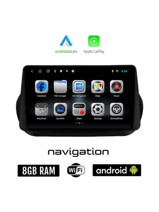 Auto-Audiosystem für Fiat Fiorino / Qubo 2008-2018 (Bluetooth/USB/WiFi/GPS/Apple-Carplay/Android-Auto) mit Touchscreen 10"