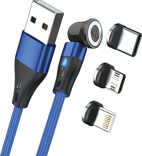 RealPower Magnetic USB to Lightning / Type-C / micro USB Cable Μπλε 1m (439638)