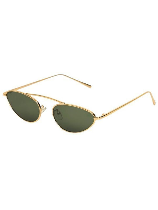 AV Sunglasses Women's Sunglasses with Gold Metal Frame and Green Lens