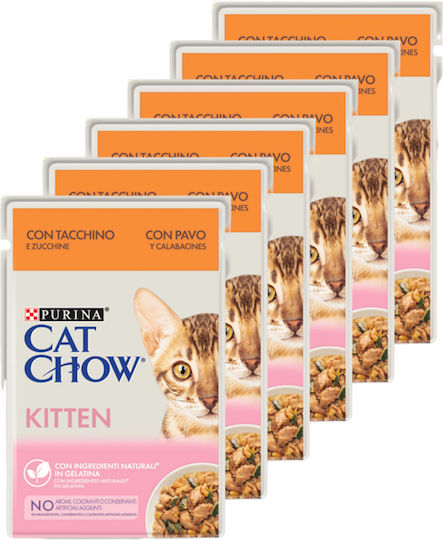 Cat Chow Υγρή Τροφή για Ανήλικες Γάτες σε Φακελάκι με Γαλοπούλα 6x85gr