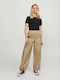 Jack & Jones Women's High-waisted Cotton Cargo Trousers Beige