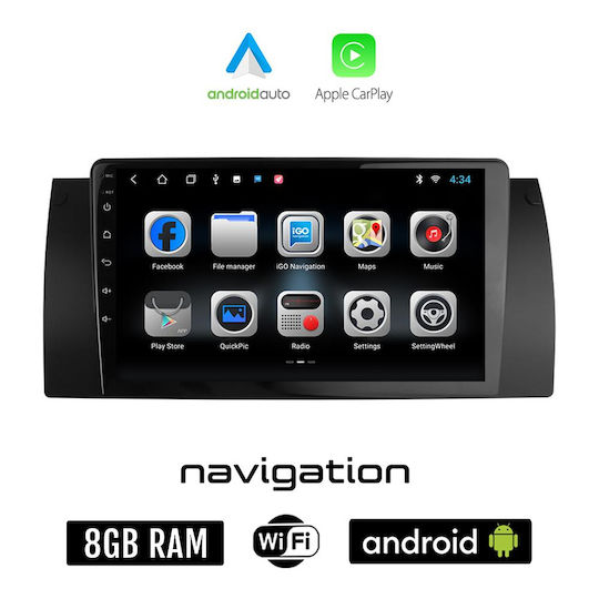 Ηχοσύστημα Αυτοκινήτου για BMW E39 1997 2005 (Bluetooth/USB/WiFi/GPS/Apple-Carplay/Android-Auto) με Οθόνη Αφής 9"