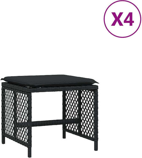 Garden Stool Cube Outdoor Rattan with Cushion Black 4 Pieces 41x41x36cm