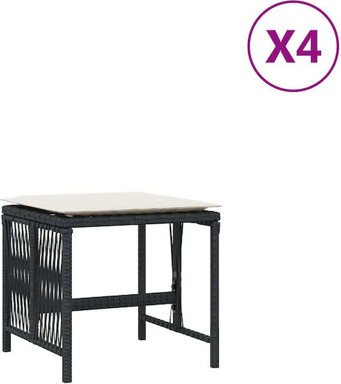 Garden Stool Cube Outdoor Rattan with Cushion Black 4 Pieces 41x41x36cm