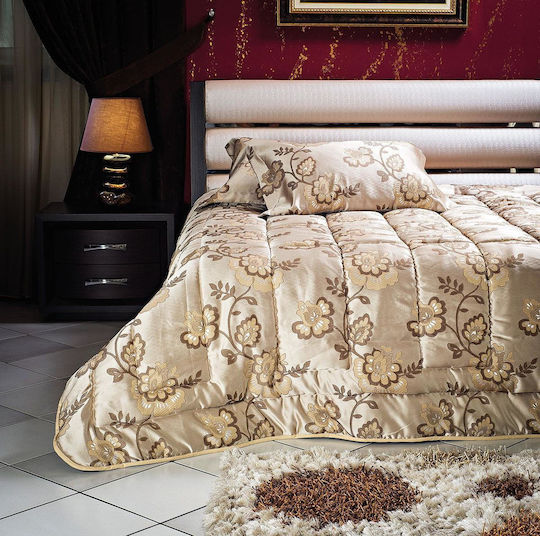 Beauty Home Art 1447 Подредба Покривало Кингсайз от Полиестер Printed, Gold 220x240см