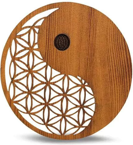 Holzbrenner-Basis für aromatische Stäbchen & Kegel, Ying Yang Design 10cm