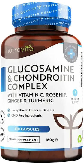 NutraVita Glucosamine Chondroitin with Turmeric, Ginger & Vitamin C Добавка за Здраве на Кости 180 капси