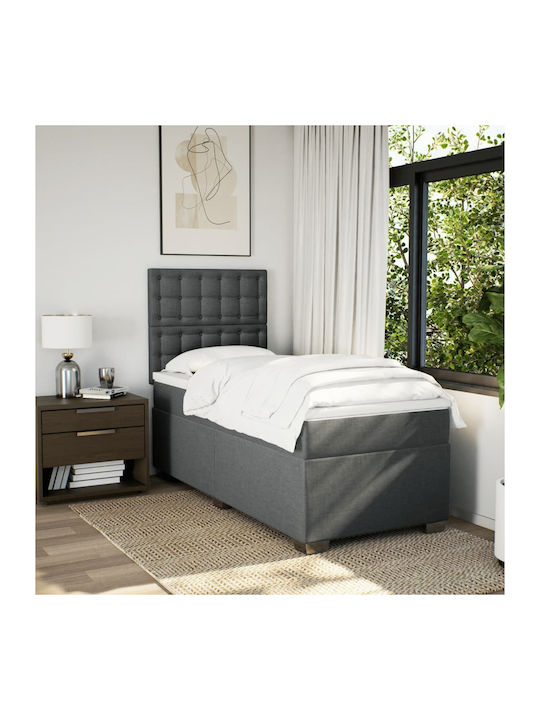 Pat Single Gri închis cu Lamele & Saltea 100x200cm