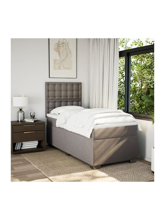 Pat Single Bej-gri cu Lamele & Saltea 100x200cm