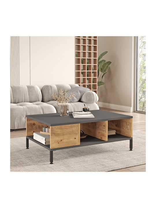Angel Rechteckiger Zentral Kaffeetisch aus Massivholz Kiefer/Anthrazit M90xL60xH33cm
