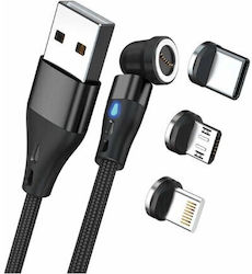 RealPower Magnetic USB to Lightning / Type-C / micro USB Cable Μαύρο 1m (439631)