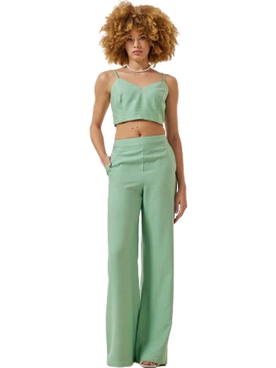 Enzzo Γυναικεία Υφασμάτινη Παντελόνα σε Κανονική Εφαρμογή Πράσινη