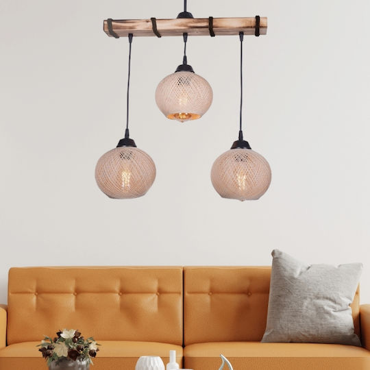 Megapap Sirmione Pendant Light Beige with Rope for Socket E27 49x17x75cm