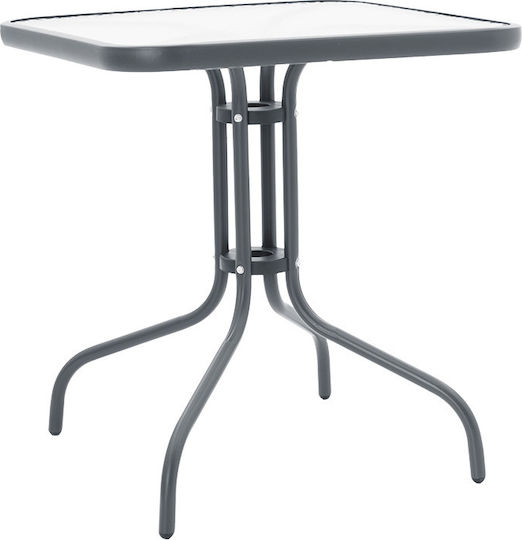 Leno Outdoor Dinner Free Standing Table with Glass Surface and Metal Frame Anthracite 70x70x70cm