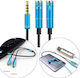 QIHANG 3.5mm Jack Cable Male - 2x 3.5mm Female Blue 1m with Gold Plated Terminals