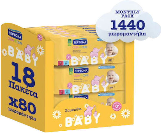Septona Calm n' Care Chamomile Μωρομάντηλα χωρίς Οινόπνευμα & Parabens 18x80τμχ