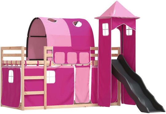 Kinderbett Hochbett Einzeln Rosa für Matratze 90x190cm
