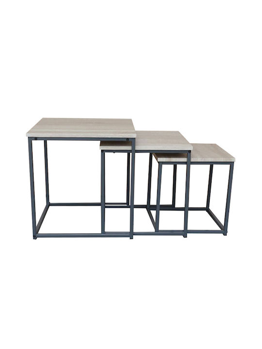 Rectangular Side Table Plegma Wooden Black 3pcs L48xW48xH50cm