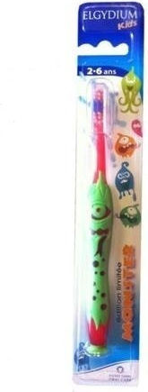 Elgydium Kids Monster Souple Soft Baby-Zahnbürste für 2+ Jahre Rot-Grün