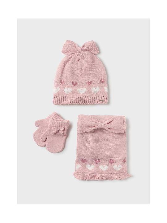 Mayoral Kids Beanie Set with Scarf & Gloves Knitted Pink