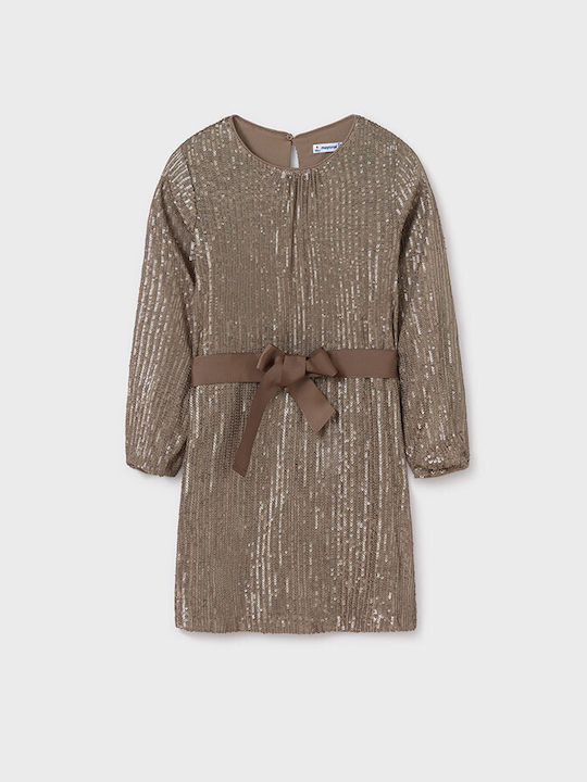 Mayoral Kids Dress with Sequins Mocha