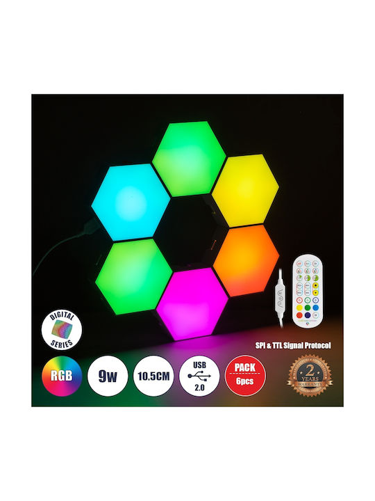 GloboStar Decorativă Lampă cu Iluminare RGB Hexagon LED Multicolor