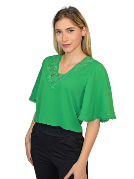 Morena Spain pentru Femei Crop Top cu Mâneci Scurte Green