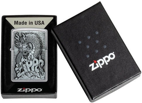 Zippo 48902 Dragon On Logo Design Steel Silver
