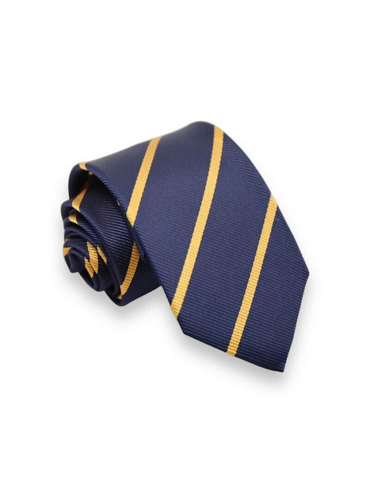 Cravată din mătase cu dungi albastre și galbene 8/9cm
