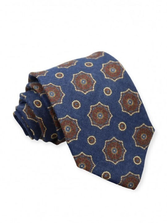 Woolen Tie Blue Beige Burgundy Pattern 8cm