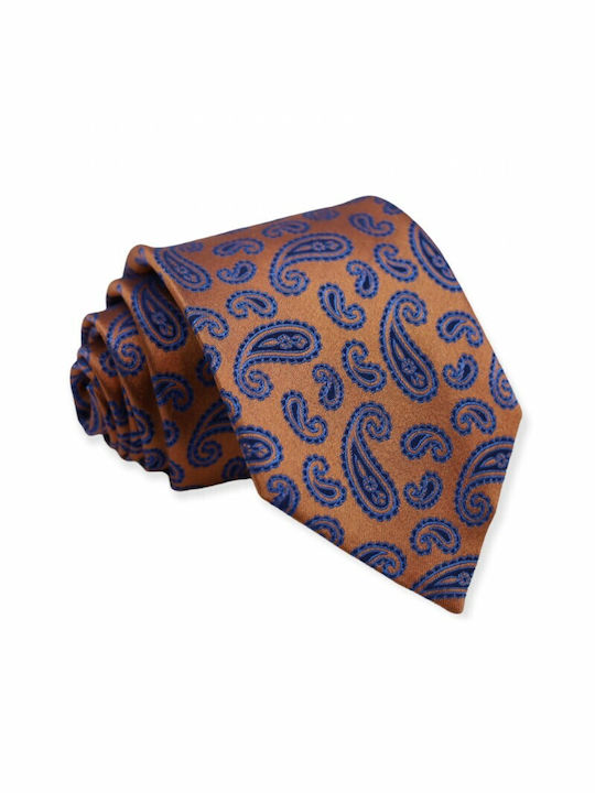 Silk Burnt Orange Blue Paisley Tie 8cm