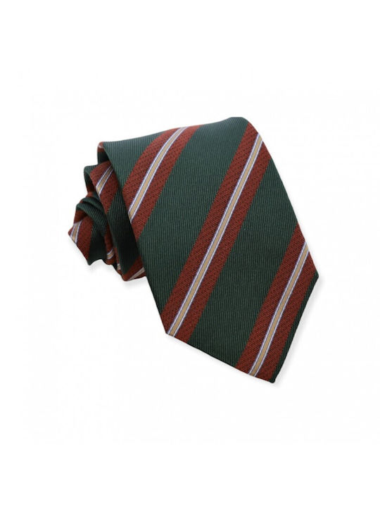 Cravată din mătase și lână verde cu dungi Bordeaux de 8 cm
