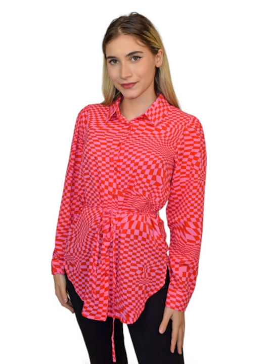 Morena Spain Women's Checked Long Sleeve Shirt Fuchsia