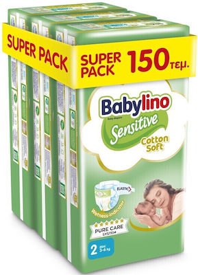 Babylino Tape Diapers Sensitive Cotton Soft Sensitive No. 2 for 3-6 kgkg 150pcs