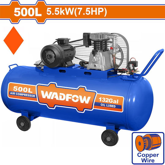 Wadfow Τριφασικό Κομπρεσέρ Αέρος 83dB με Ισχύ 7.5hp και Αεροφυλάκιο 500lt