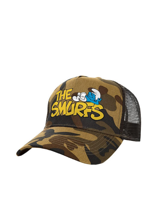Pălărie pentru adulți Smurfs structurată cu plasă de camionagiu, variantă Army, 100% bumbac, unisex, mărimea unică