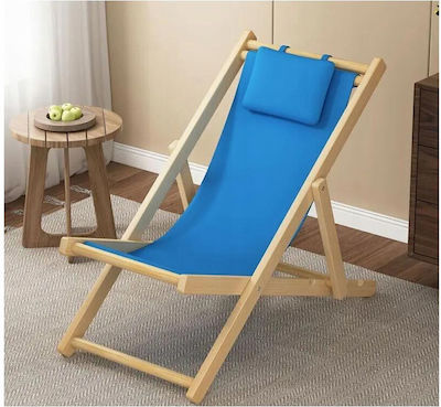 Wooden Folding Beach Chair Lounge Chair Garden Headrest Blue Aria Trade