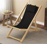 Wooden Folding Beach Chair Lounger Garden Black Headrest Aria Trade