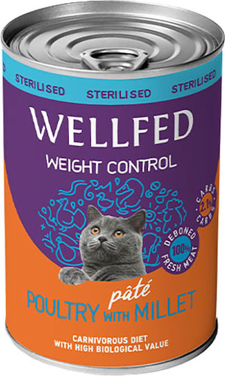 Wellfed Weight Control Wet Food for Cats in Cans with Poultry Diet, Grain-Free 400gr