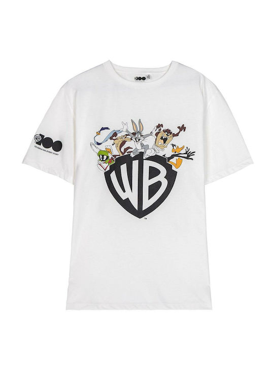 Men's Short Sleeve Warner Bros White Printed Logo Shirt