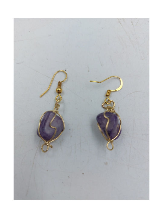 Gold Plated Purple Agate Earrings