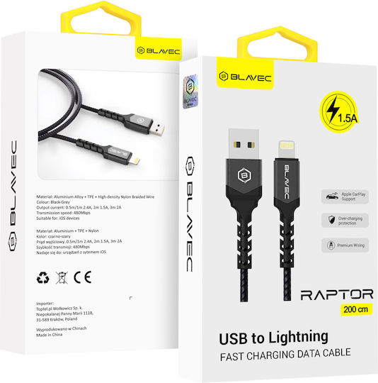 Blavec Braided USB-A to Lightning Cable Black 2m