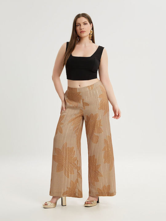 Mat Fashion Femei Țesătură Pantaloni largi cu Elastic Verificat Printed Checkered