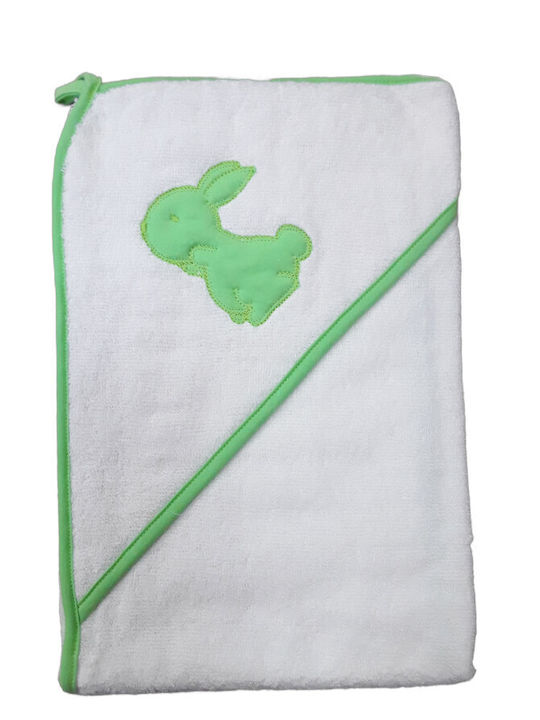 Beboulino Hooded Baby Bath Towel Rabbit White-Lime