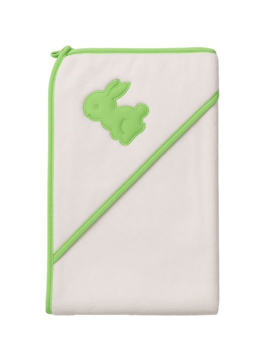 Beboulino Baby Bath Towel Hooded Rabbit White-Lime 90x90cm