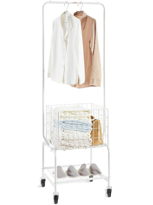 Wheeled Floor Garment Rack made of Metal White