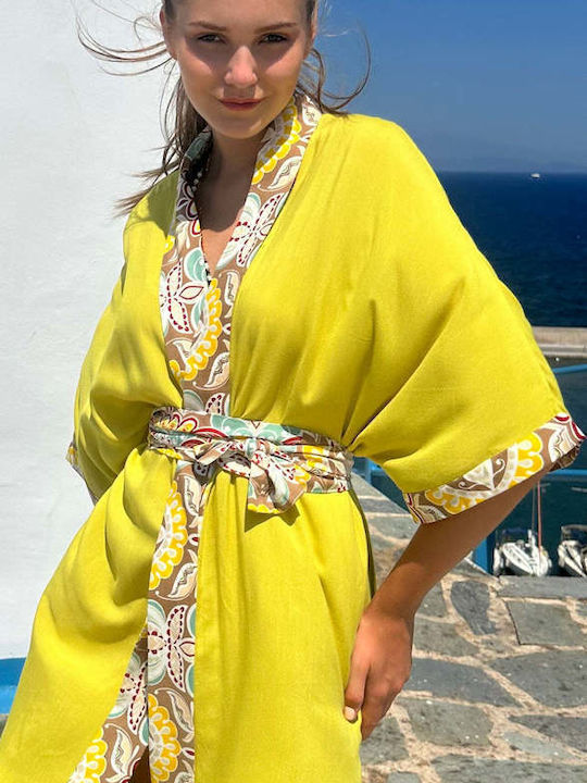 Achilleas Accessories Γυναικείο Κιμονό Παραλίας Κίτρινο